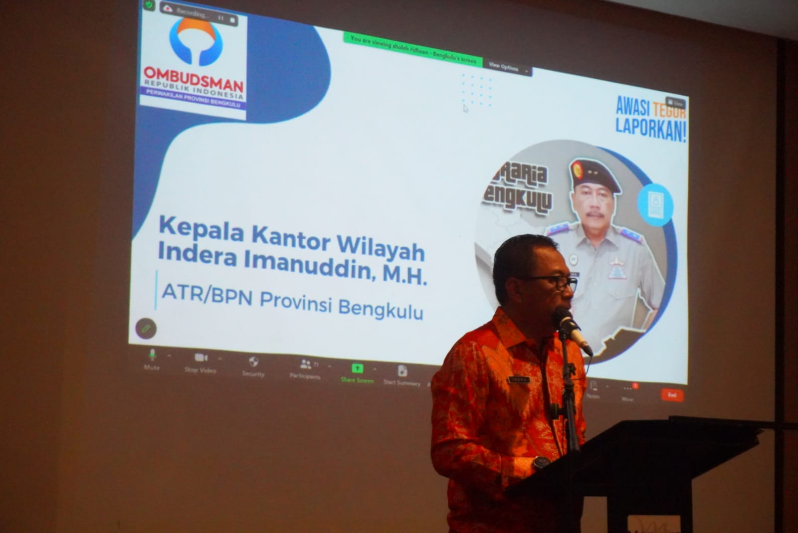 Gubernur Rohidin Apresiasi Kinerja Ombudsman Bengkulu Membimbing Perbaikan Pelayanan Publik