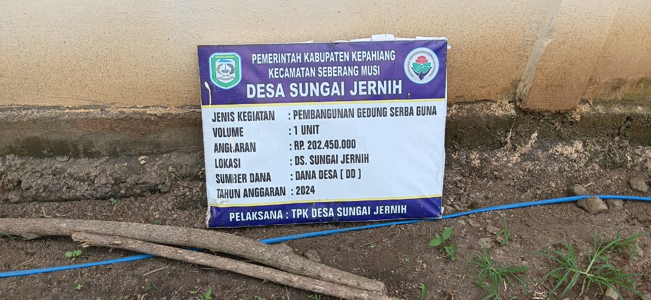 Diduga Bermasalah, Bangunan Gedung Serba Guna Desa Sungai Jernih Telan Anggaran Rp 400 Juta Lebih, Dliknews.com