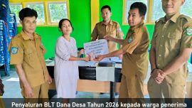 Penyaluran BLT Dana Desa Tahun 2026 kepada warga penerima manfaat di Balai Desa Lubuk Saung, Kecamatan Seberang Musi, Kabupaten Kepahiang.