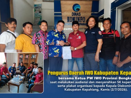 Pengurus IWO Kabupaten Kepahiang bersama Ketua PW IWO Bengkulu melakukan silaturahmi dengan Kepala Diskominfo Kabupaten Kepahiang.